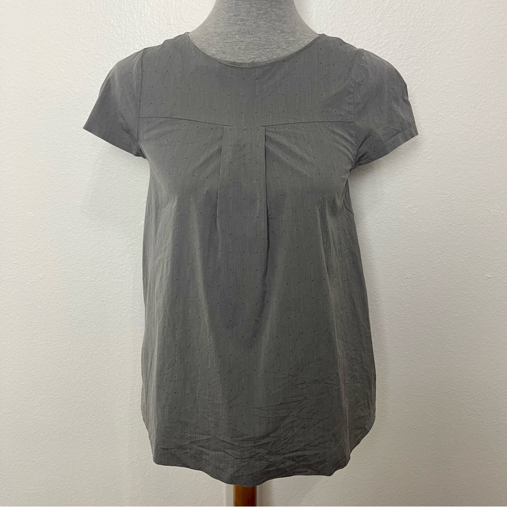 Theory Grey Polka Dot Cap Sleeve Blouse Work Career Top